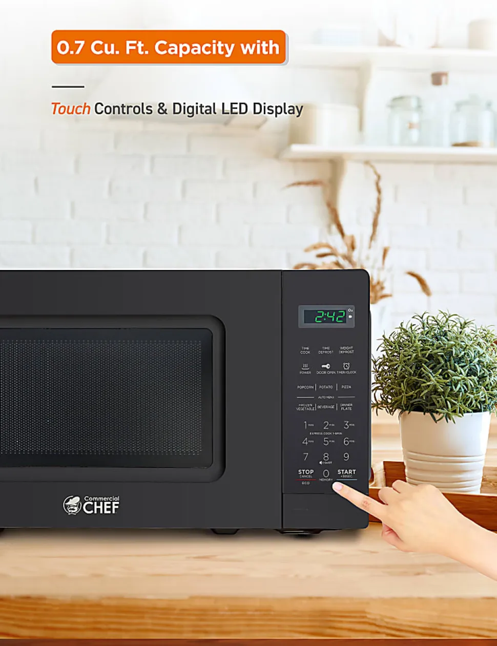 Commercial Chef Small Countertop Microwave With Digital Display, 0.7 Cu. Ft., Black