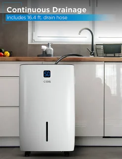 Commercial Cool Dehumidifier With Pump & Adjustable Humidistat, 50 Pint, 24-1/2”H x 15-1/2”W x 11-3/4”D
