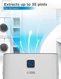 Commercial Cool Portable Dehumidifier, 35 Pint, 19-5/8”H x 13-15/16”W x 10-3/4”D