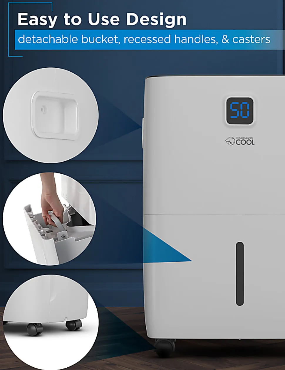 Commercial Cool Portable Dehumidifier, 35 Pint, 19-5/8”H x 13-15/16”W x 10-3/4”D