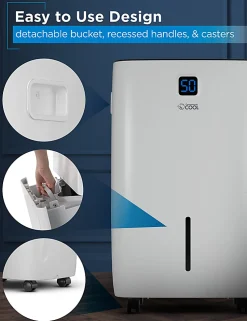 Commercial Cool Portable Dehumidifier, 50 Pint, 24-1/2”H x 15-1/2”W x 11-3/4”D