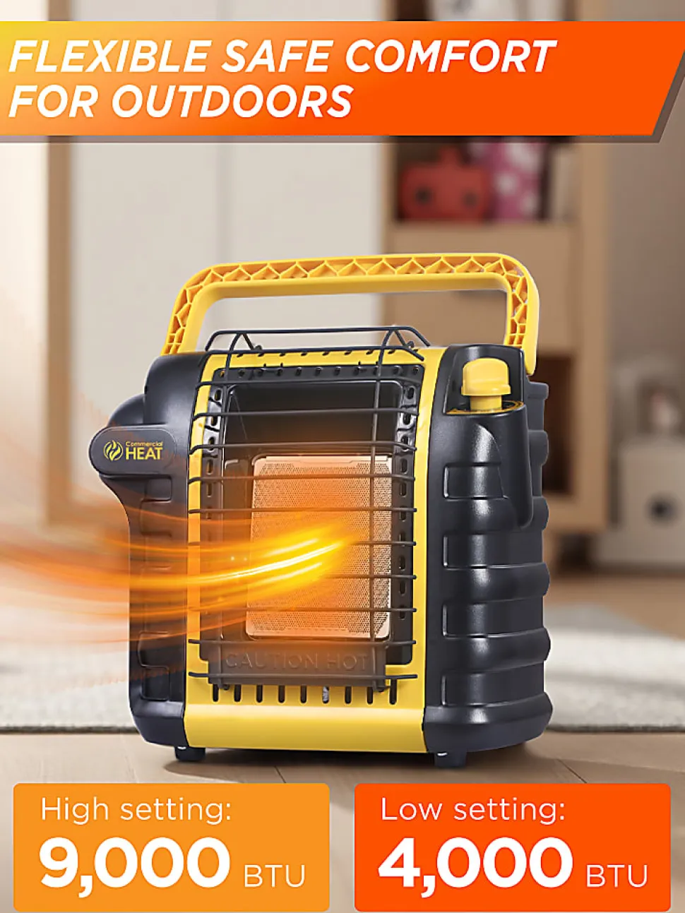 Commercial Heat Portable Outdoor Propane Heater, 9,000 BTUs, For Up To 300 Sq. Ft., 13”H x 8-1/2”W x 13”D, Yellow, Total Quantity 1
