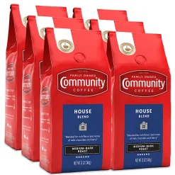Community Coffee Arabica Ground Coffee, House Blend, 12 Oz Per Bag, Carton Of 6 Bags