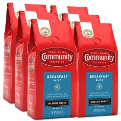 Community Coffee Arabica Ground Coffee, Breakfast Blend, 12 Oz Per Bag, Carton Of 6 Bags