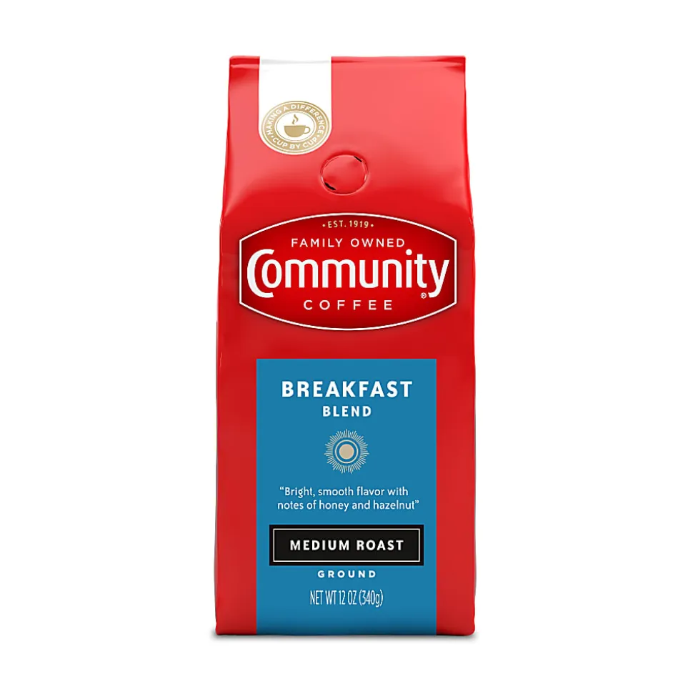 Community Coffee Arabica Ground Coffee, Breakfast Blend, 12 Oz Per Bag, Carton Of 6 Bags