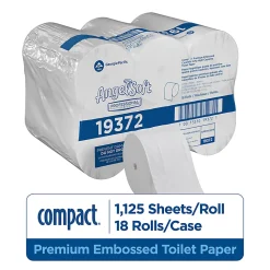 Compact® Coreless Premium Embossed Toilet Paper, Angel Soft® Professional Series, 2 Ply, 20% Recycled, 18 Rolls, 1,125 Sheets per Roll