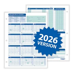 ComplyRight® 2026 Attendance Calendar Cards, 8 1/2" x 11", White, Pack Of 50