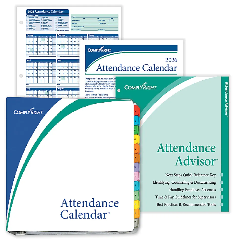 ComplyRight® 2026 Attendance Calendar Kit, 8 1/2" x 11", White, Pack Of 50