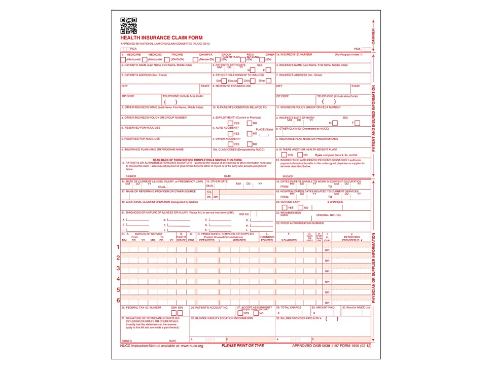 ComplyRight™ CMS-1500 Health Insurance Claim Form (02/12), Laser-Cut Sheet, 8 1/2" x 11", White, Case of 250