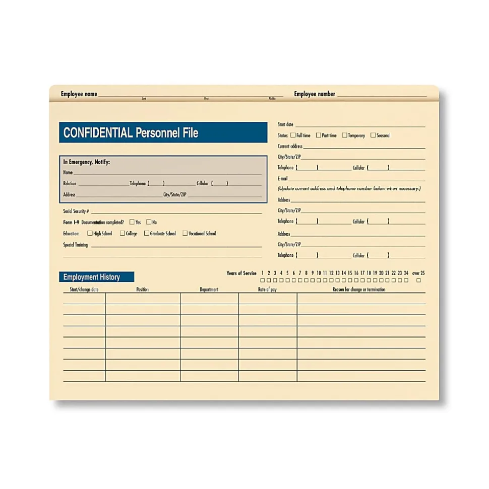 ComplyRight Confidential Personnel Files, 9 1/2" x 11 3/4", Manila, Pack Of 25