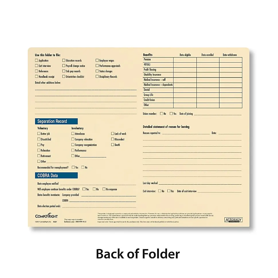 ComplyRight Confidential Personnel Files, 9 1/2" x 11 3/4", Manila, Pack Of 25