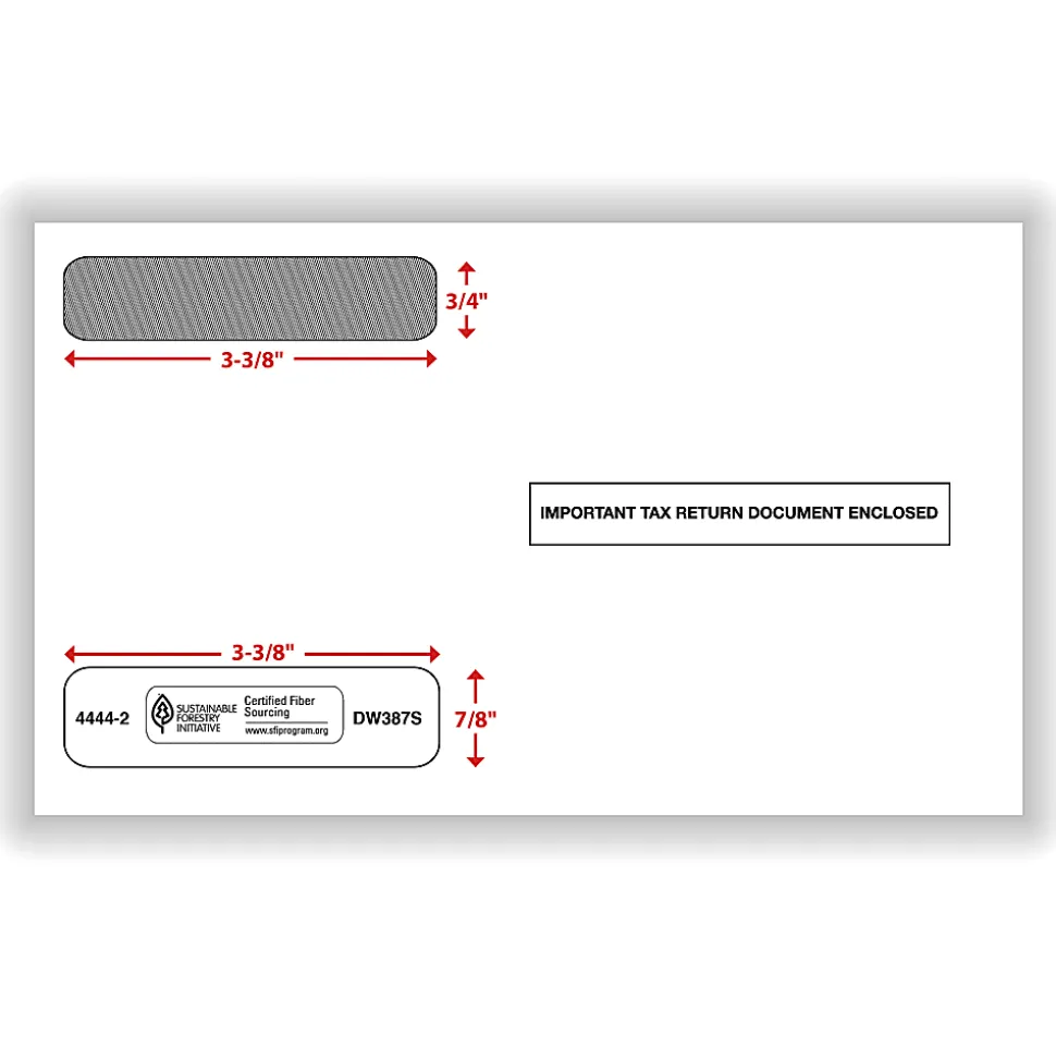 ComplyRight® Double-Window Envelopes For W-2 (5206 And 5208) Tax Forms, 5-5/8" x 9", Self-Seal, White, Pack Of 100 Envelopes