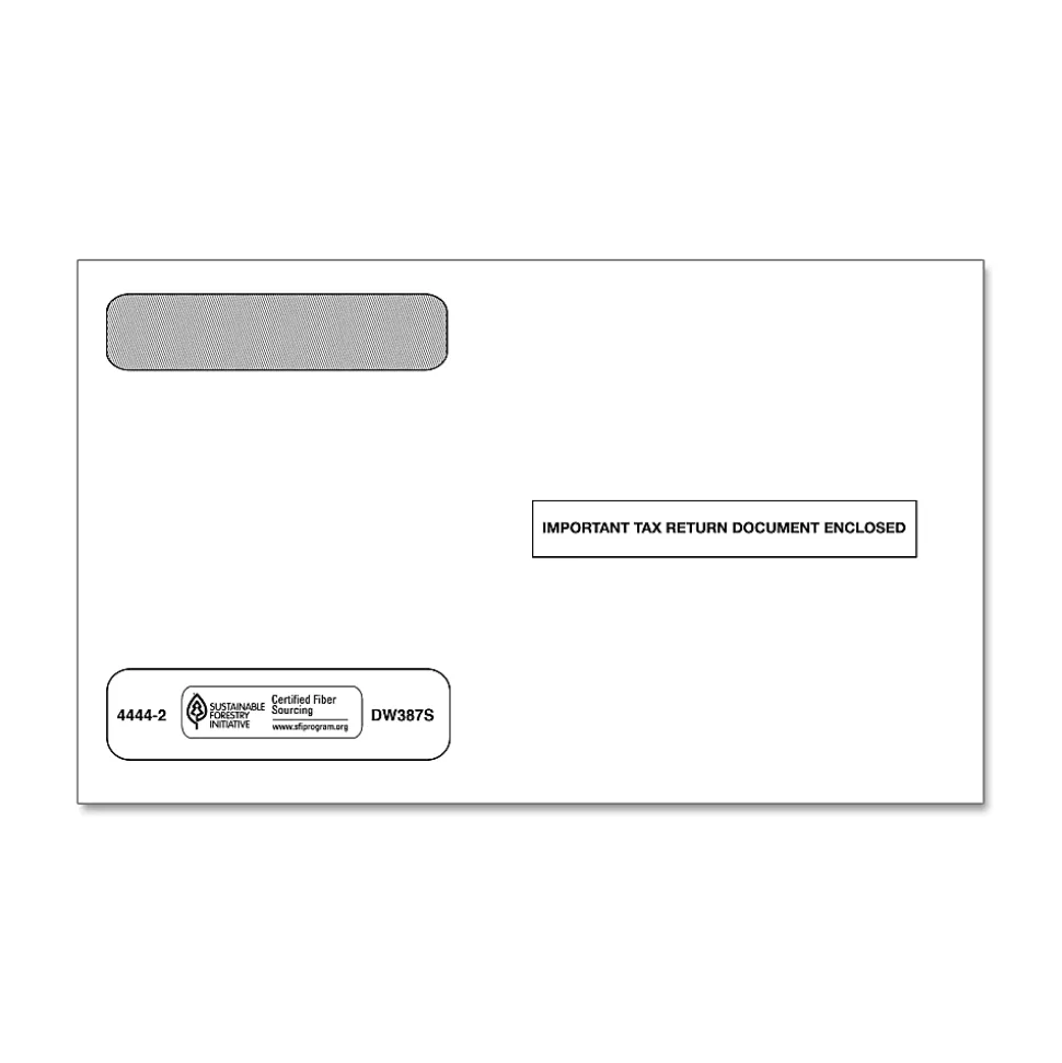 ComplyRight® Double-Window Envelopes For W-2 (5206 And 5208) Tax Forms, 5-5/8" x 9", Self-Seal, White, Pack Of 100 Envelopes