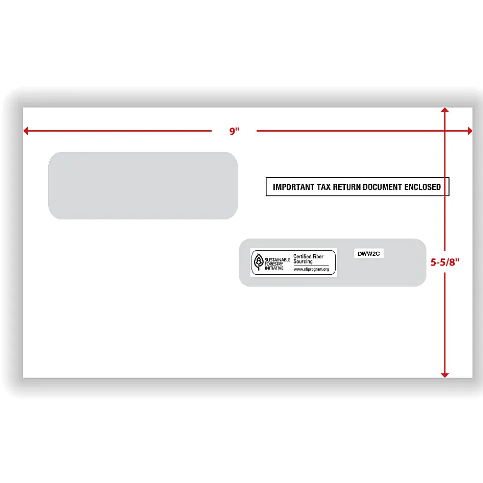 ComplyRight® Double-Window Envelopes For W-2C Tax Forms, 5-5/8" x 9", Moisture-Seal, White, Pack Of 100 Envelopes