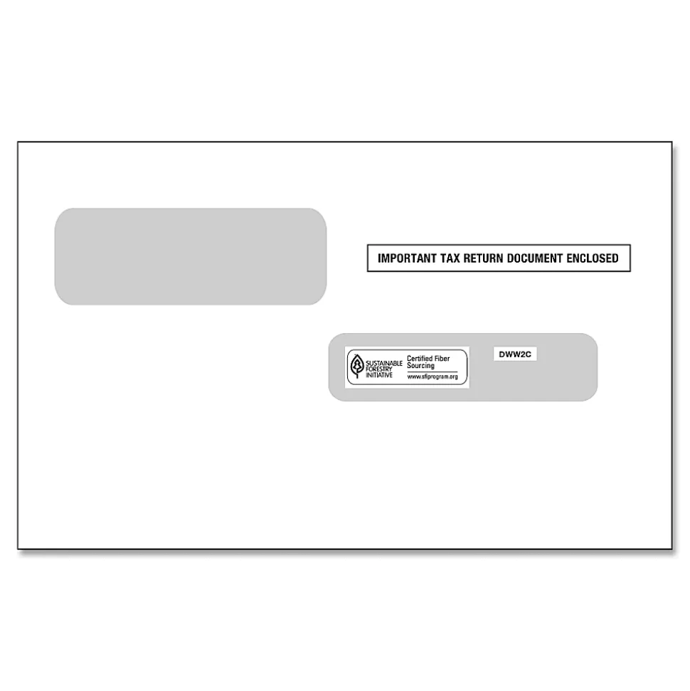 ComplyRight® Double-Window Envelopes For W-2C Tax Forms, 5-5/8" x 9", Moisture-Seal, White, Pack Of 100 Envelopes