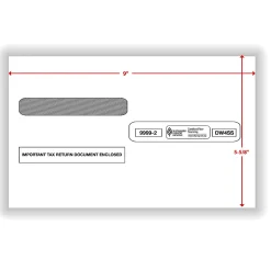 ComplyRight® Double-Window Envelopes For 4-Up W-2 (5205, 5205A, 5209) Tax Forms, 5-5/8" x 9", Self-Seal, White, Pack Of 200 Envelopes