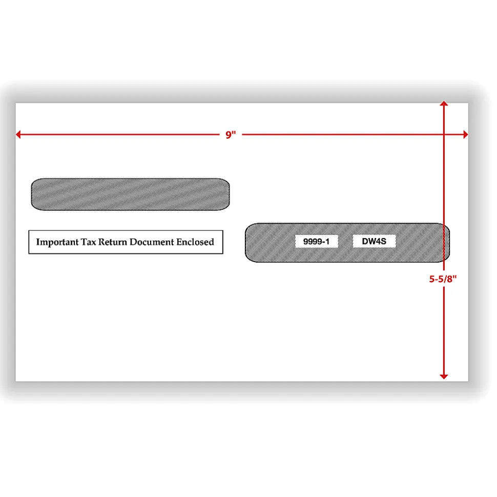 ComplyRight® Double-Window Envelopes For 4-Up W-2 (5205, 5205A, 5209) Tax Forms, 5-5/8" x 9", Moisture-Seal, White, Pack Of 100 Envelopes