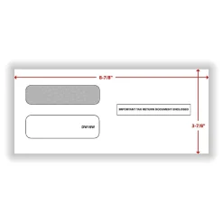 ComplyRight® Double-Window Envelopes For 3-Up 1099 Tax Forms, 3-7/8" x 8-3/8", Moisture-Seal, White, Pack Of 100 Envelopes