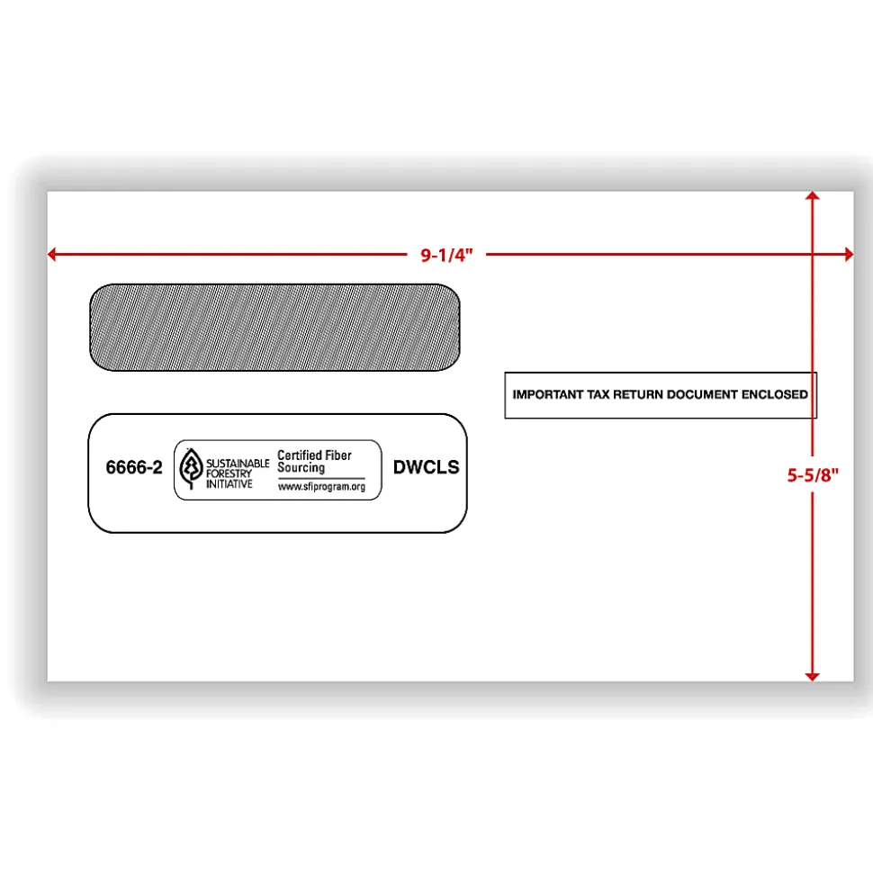 ComplyRight® Double-Window Envelopes For W-2 Tax Forms, 5-5/8" X 9-1/4", Self-Seal, White, Pack Of 200 Envelopes