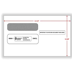 ComplyRight® Double-Window Envelopes For W-2 Tax Forms, 5-5/8" x 9-1/4", Moisture-Seal, White, Pack Of 100 Envelopes