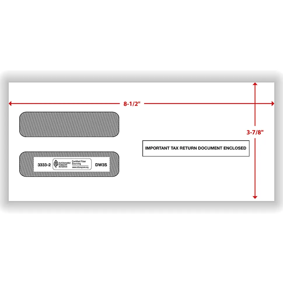 ComplyRight® Double-Window Envelopes For W-2 (5210/5211) Tax Forms, 3-7/8" x 8-1/2", Self-Seal, White, Pack Of 100 Envelopes