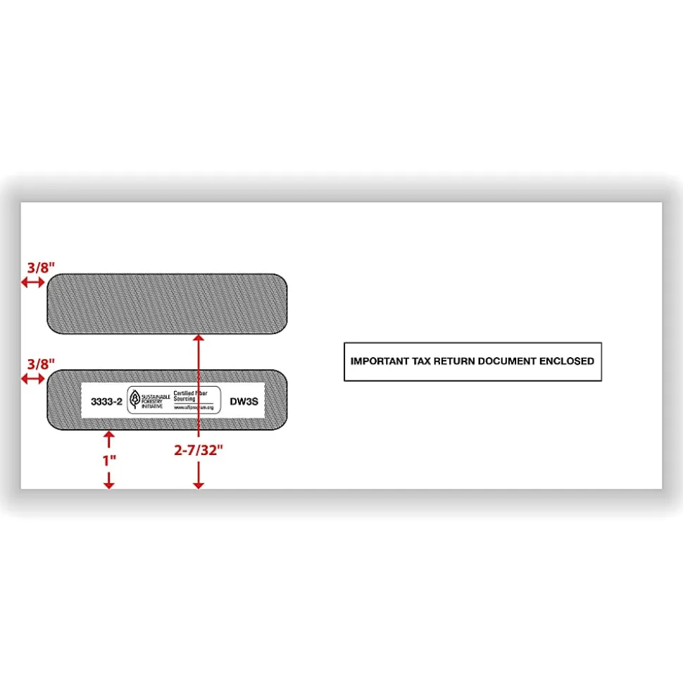 ComplyRight® Double-Window Envelopes For W-2 (5210/5211) Tax Forms, 3-7/8" x 8-1/2", Self-Seal, White, Pack Of 100 Envelopes