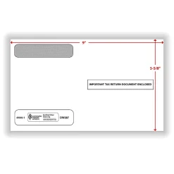 ComplyRight® Double-Window Envelopes For W-2 (5206 And 5208) Tax Forms, 5-5/8" x 9",  Moisture-Seal, White, Pack Of 100 Envelopes