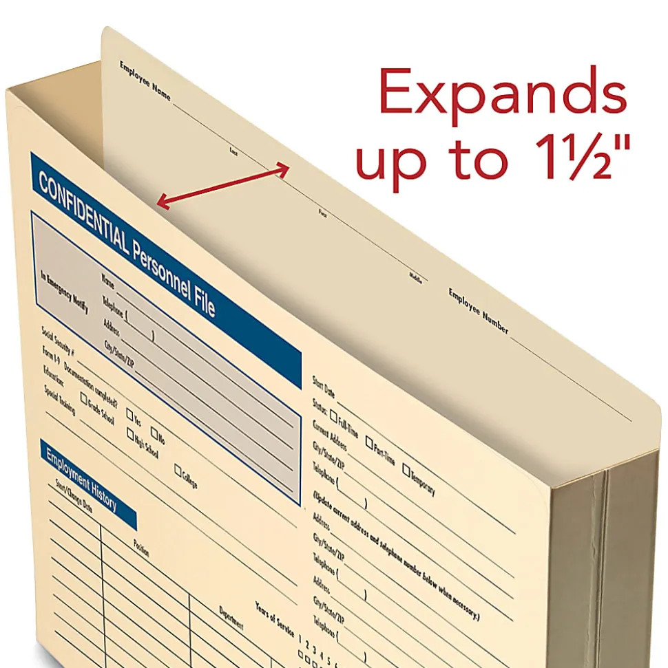 ComplyRight Expandable Confidential Personnel Files, 12" x 9 1/2" x 1 1/2", Pack Of 25