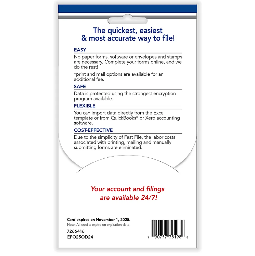 ComplyRight® FASTFILE Tax Filings For Small Business, W-2/1099, Card For 25 Tax Filings, PC/Mac