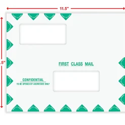 ComplyRight® First Class Double Window Tax Mailer Envelope, Offset Windows, White/Green, Self-Seal, 9-1/2" x 11-1/2", Pack of 50 - PEV22