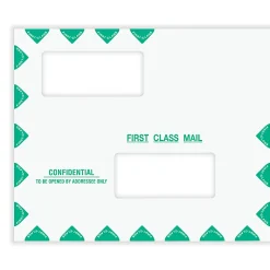 ComplyRight® First Class Double Window Tax Mailer Envelope, Offset Windows, White/Green, Self-Seal, 9-1/2" x 11-1/2", Pack of 50 - PEV22