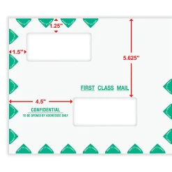 ComplyRight® First Class Double Window Tax Mailer Envelope, Offset Windows, White/Green, Self-Seal, 9-1/2