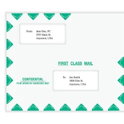 ComplyRight® First Class Double Window Tax Mailer Envelope, Offset Windows, White/Green, Self-Seal, 9-1/2