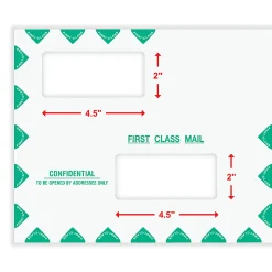 ComplyRight® First Class Double Window Tax Mailer Envelope, Offset Windows, White/Green, Self-Seal, 9-1/2