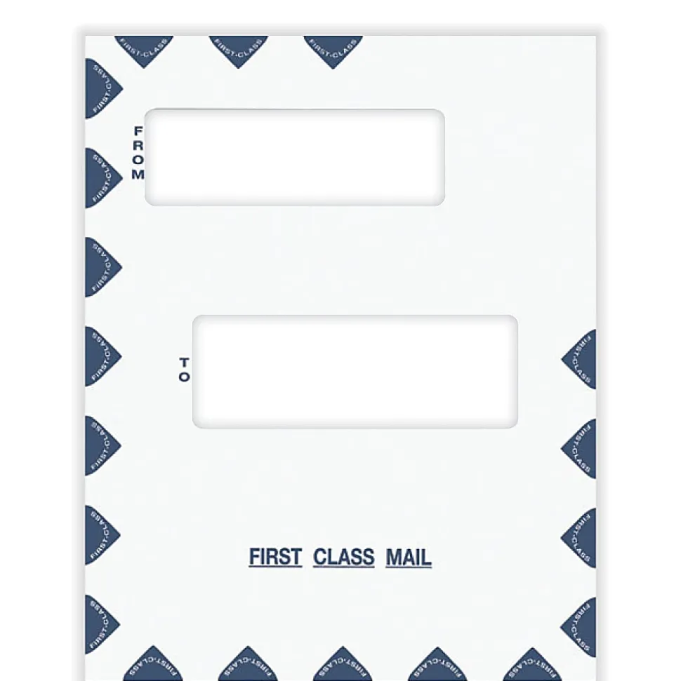 ComplyRight® First Class Double Window Tax Mailer Envelope, Offset Windows, White/Blue, Self-Seal, 9-1/2" x 12", Pack of 50