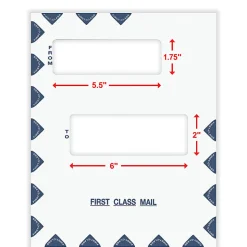 ComplyRight® First Class Double Window Tax Mailer Envelope, Offset Windows, White/Blue, Self-Seal, 9-1/2" x 12", Pack of 50