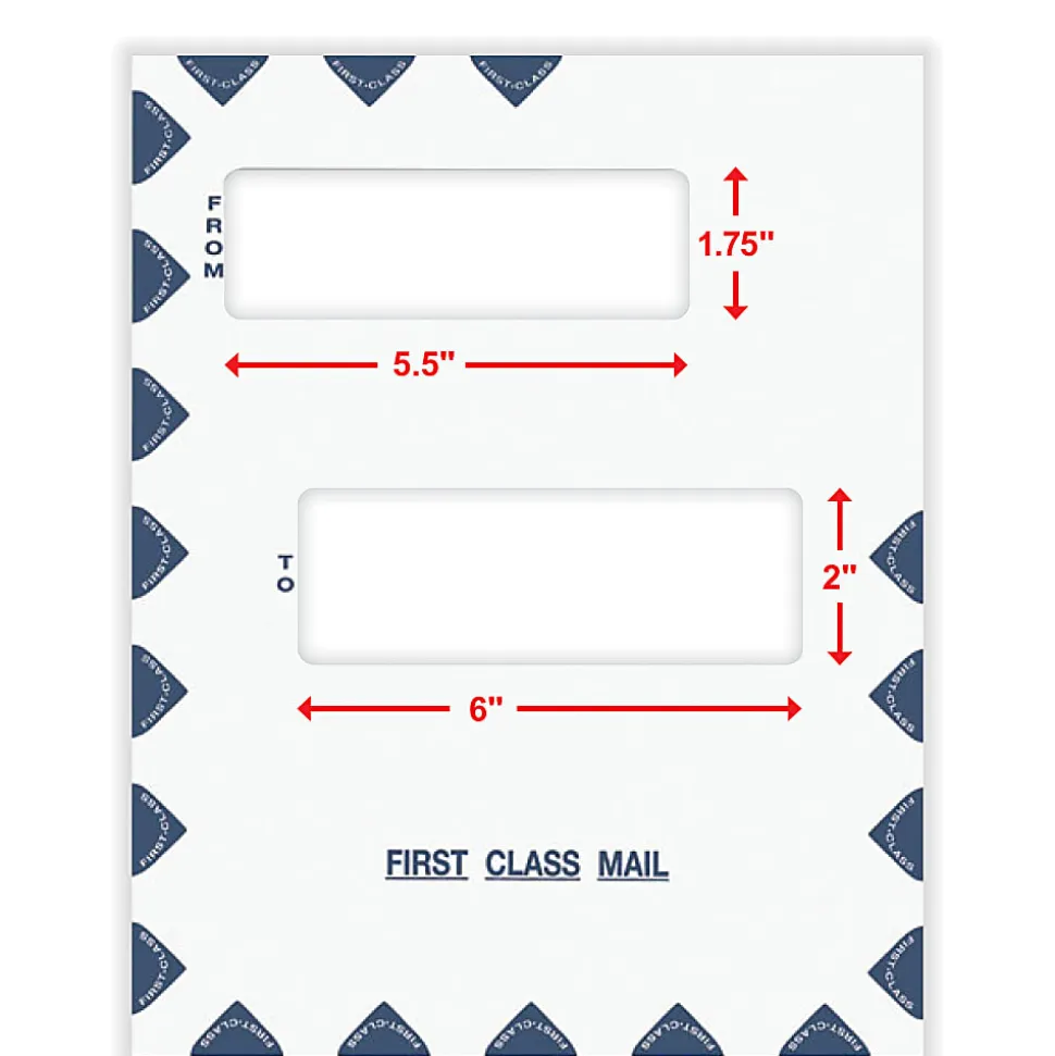 ComplyRight® First Class Double Window Tax Mailer Envelope, Offset Windows, White/Blue, Self-Seal, 9-1/2" x 12", Pack of 50