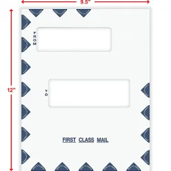 ComplyRight® First Class Double Window Tax Mailer Envelope, Offset Windows, White/Blue, Self-Seal, 9-1/2