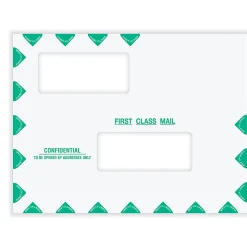 ComplyRight® First Class Double Window Tax Mailer Envelope, Offset Windows, White/Green, Self-Seal, 10" x 13", Pack of 50 - PEB02