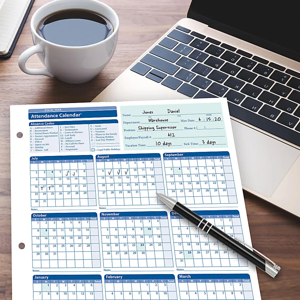 ComplyRight® 2026-2027 Fiscal Attendance Calendar, 8-1/2" x 11", Pack Of 50