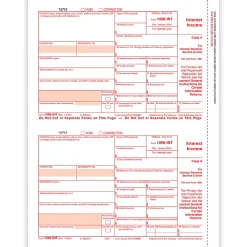 ComplyRight® 1099-INT Tax Forms, 2-Up, Federal Copy A, 8-1/2" x 11", Pack Of 100 Forms