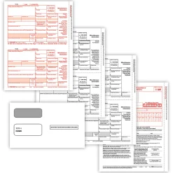 ComplyRight® 1099-MISC Tax Forms Set, 5-Part, 2-Up, Copies A, B, 2/1, 2/1, 2, 8-1/2" x 11", Pack Of 100 Forms And Envelopes