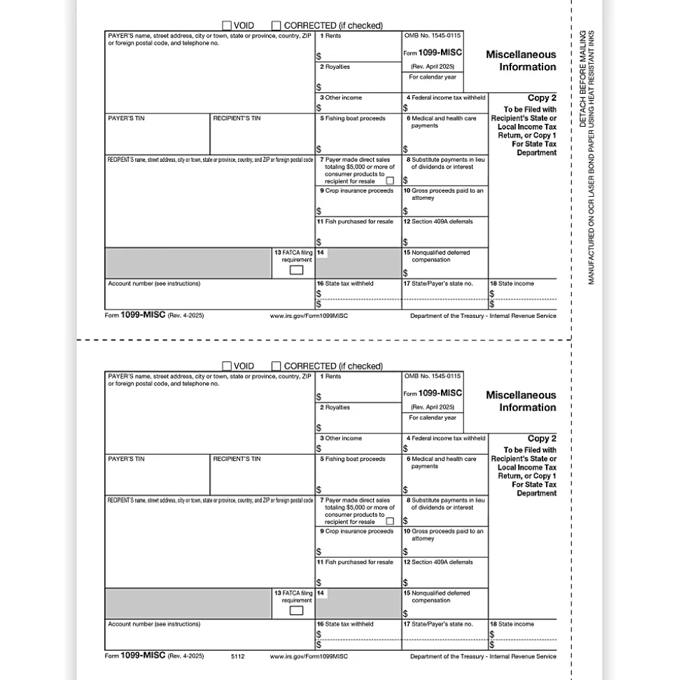ComplyRight® 1099-MISC Tax Forms, 2/1, 2-Up, 8-1/2" x 11", Pack Of 100 Forms