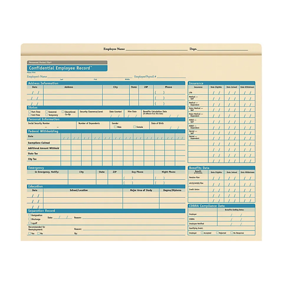 ComplyRight Personnel Pocket Files, 11 3/4" x 9 1/2", Pack Of 25