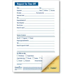 ComplyRight Request For Time Off Forms, 2-Part, 5 1/2" x 8 1/2", White, Pack Of 50