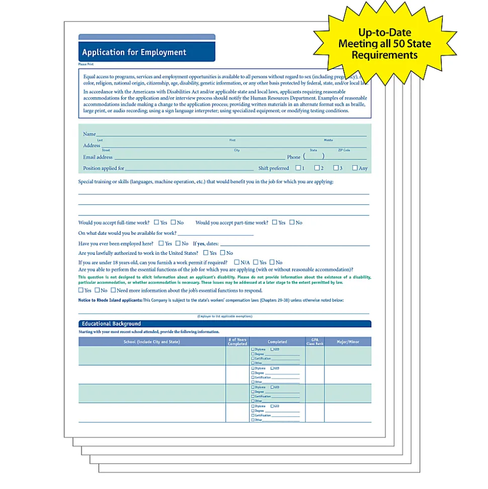 ComplyRight™ Short Job Applications, Pack Of 50