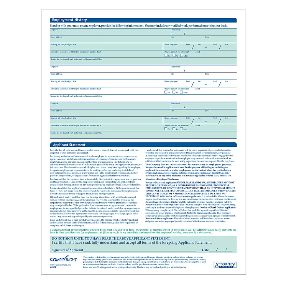 ComplyRight™ Short Job Applications, Pack Of 50