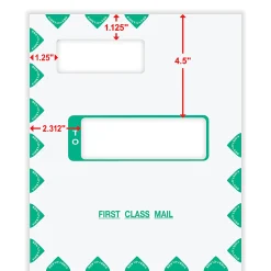 ComplyRight® Tax Mailer Envelope, Double Offset Windows, White/Green, Self-Seal, 9-5/8" x 11-1/8", Pack of 50
