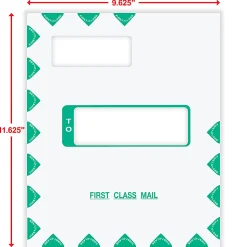 ComplyRight® Tax Mailer Envelope, Double Offset Windows, White/Green, Self-Seal, 9-5/8