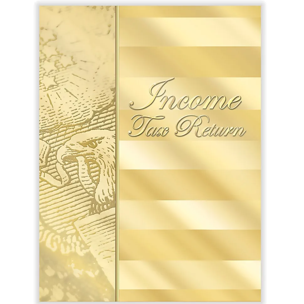 ComplyRight® Tax Presentation Folder, "Income Tax Return", Double Pockets, Gold, 9" x 12", Pack of 50